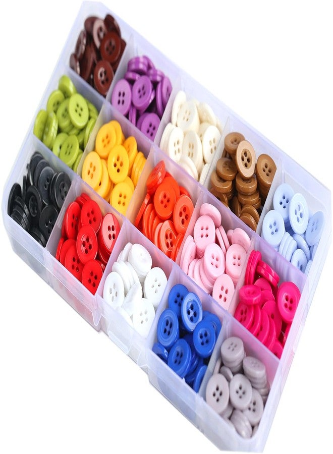 GANSSIA 555pcs 1/2 Inch (12.5mm) Small Size Round 4 Holes Buttons 15 Colors Assorted Resin Button for Sewing Blouse or DIY Crafts Projects Scrapbooking (Each Color 37pcs) - Image 1