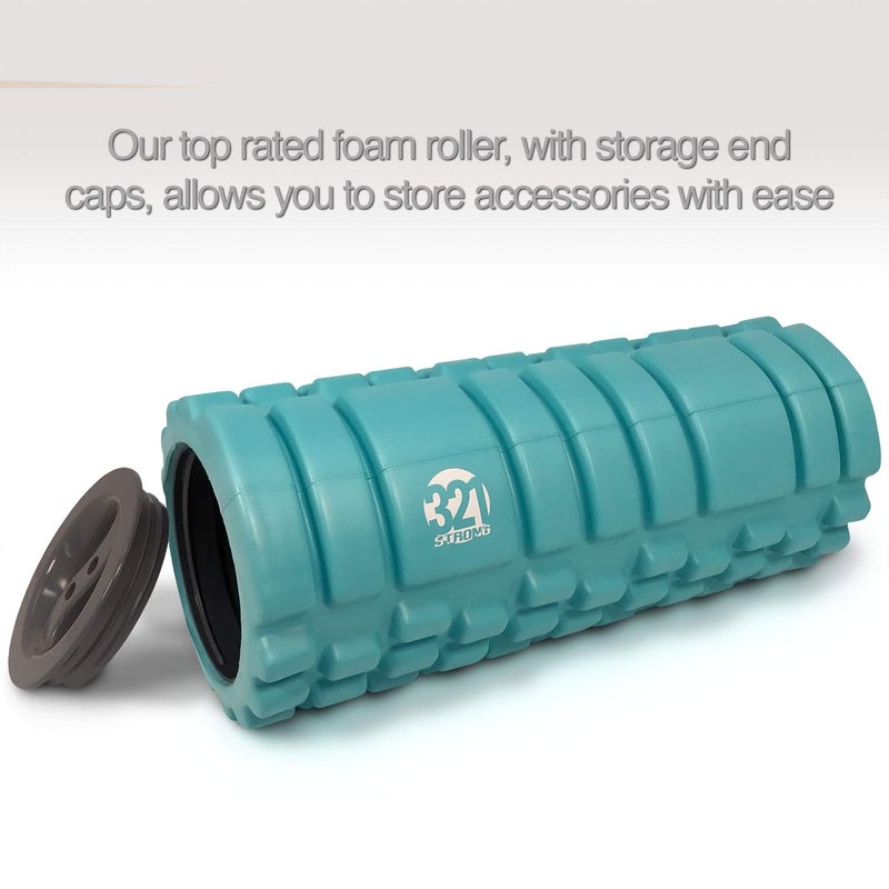 321 STRONG 5 in 1 Foam Roller Set Includes Hollow Core Massage Roller with End Caps, Muscle Roller Stick, Stretching Strap, Double Lacrosse Peanut, Spikey Plantar Fasciitis Ball, All in Giftable Box - Image 2