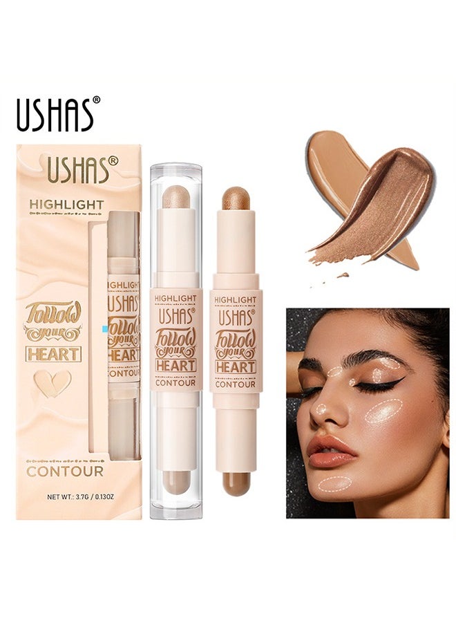 Ushas - Highlight Contour Stick 2 in 1 Dualended Makeup Shading Stick MultiColor Concealer Shadow Pen 3D Body Face Brightens Shades Pencil Contour Concealer Highlighter Stick#02 - Image 1