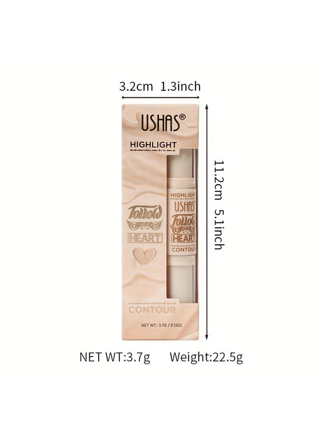Ushas - Highlight Contour Stick 2 in 1 Dualended Makeup Shading Stick MultiColor Concealer Shadow Pen 3D Body Face Brightens Shades Pencil Contour Concealer Highlighter Stick#02 - Image 1