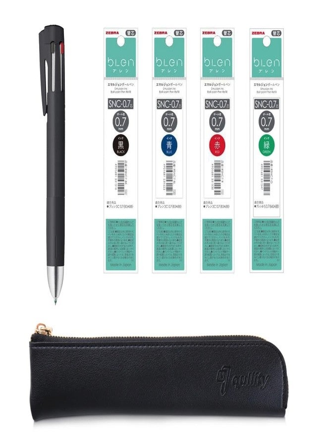 QULLITY ZEBRA Blen4+S Black 0.7mm multifunction Pen (0.7mm Black/Blue/Red/Green and 0.5mm Mechanical Pencil) + SNC-0.7 Refills, original Black slim pen case - Image 1