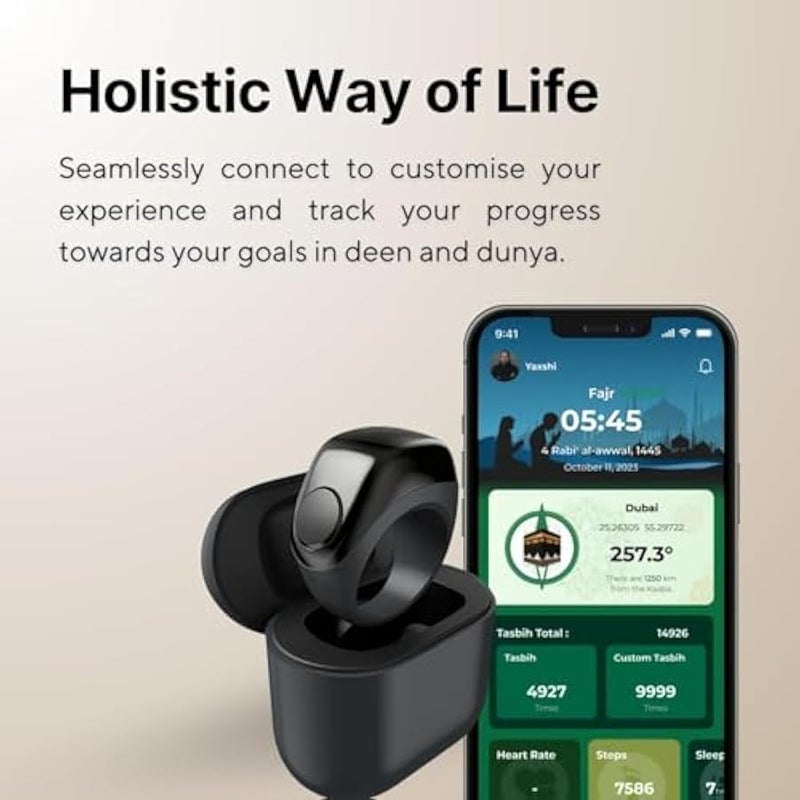 أنكوفو Smart Ring,Smart tasbih ring,Muslim Prayer,Counter,Prayer timing reminder,OLED display,IPX67 Waterproof,Includes a charging compartment,3 interchangeable rings - Image 2