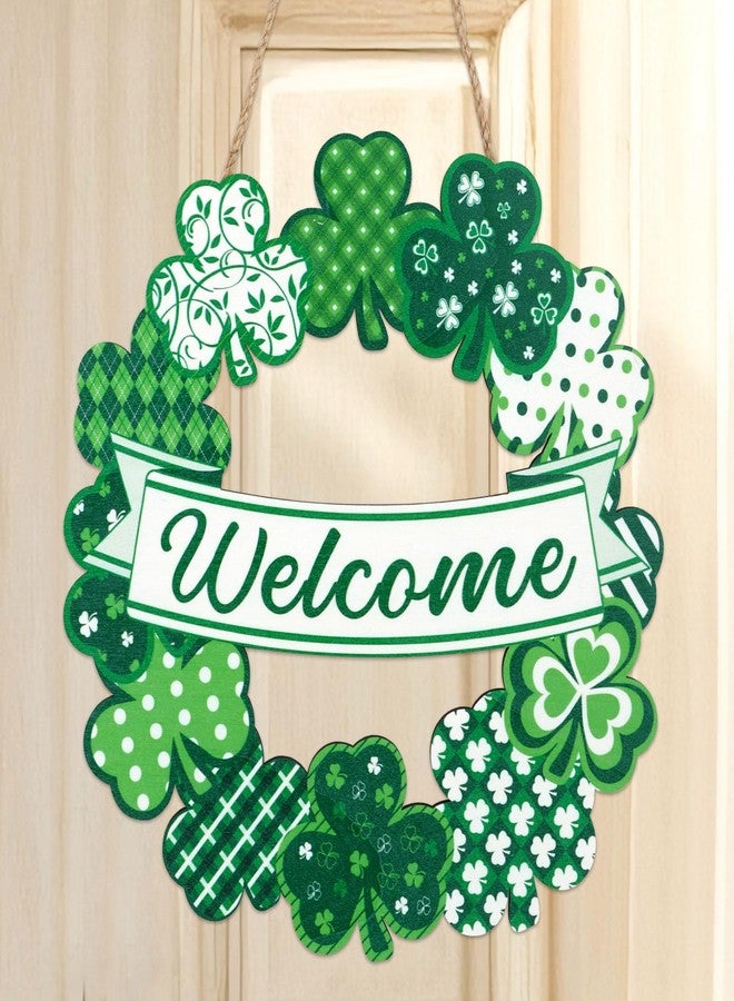 Atiloy St Patrick's Day Wreath Wooden Shamrock Wreath Front Door Hanger Decor Spring Welcome Decorations for Home St Patricks Day Door Decoration for Front Door Irish Welcome Hanging Sign for Indoor Outdoor - Image 4