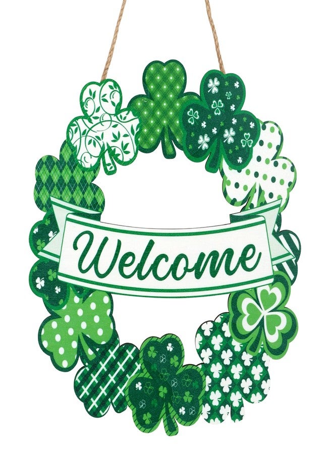 Atiloy St Patrick's Day Wreath Wooden Shamrock Wreath Front Door Hanger Decor Spring Welcome Decorations for Home St Patricks Day Door Decoration for Front Door Irish Welcome Hanging Sign for Indoor Outdoor - Image 1