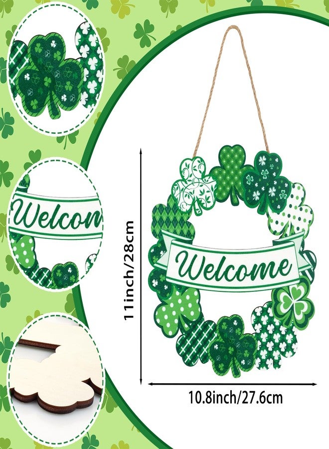 Atiloy St Patrick's Day Wreath Wooden Shamrock Wreath Front Door Hanger Decor Spring Welcome Decorations for Home St Patricks Day Door Decoration for Front Door Irish Welcome Hanging Sign for Indoor Outdoor - Image 2