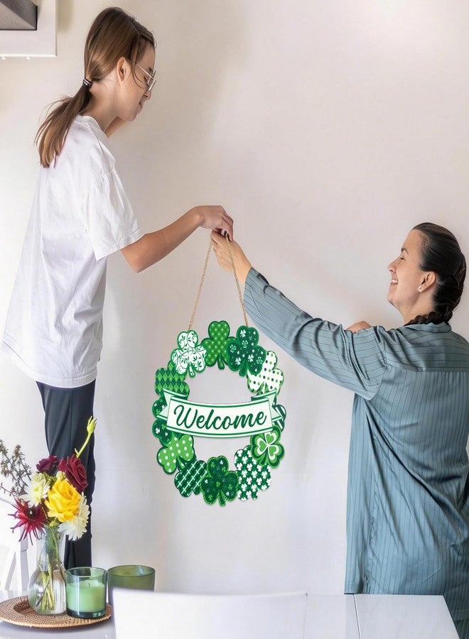 Atiloy St Patrick's Day Wreath Wooden Shamrock Wreath Front Door Hanger Decor Spring Welcome Decorations for Home St Patricks Day Door Decoration for Front Door Irish Welcome Hanging Sign for Indoor Outdoor - Image 5