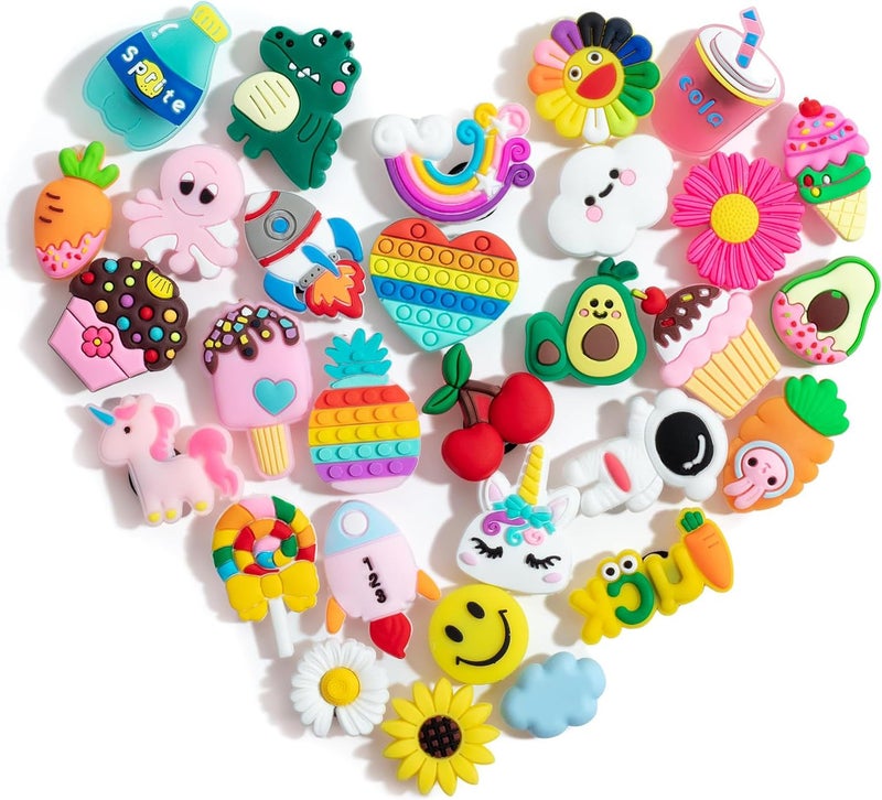 Kawn ®️ 30Pcs Clog Slippers Shoe Charms Cute Cartoon Casual Clog Slipper Charms For Girls Aesthetic Shoe Decoration Charms Rubber Charms For Clogs Bracelet Wristband Decoration Charms - Image 1
