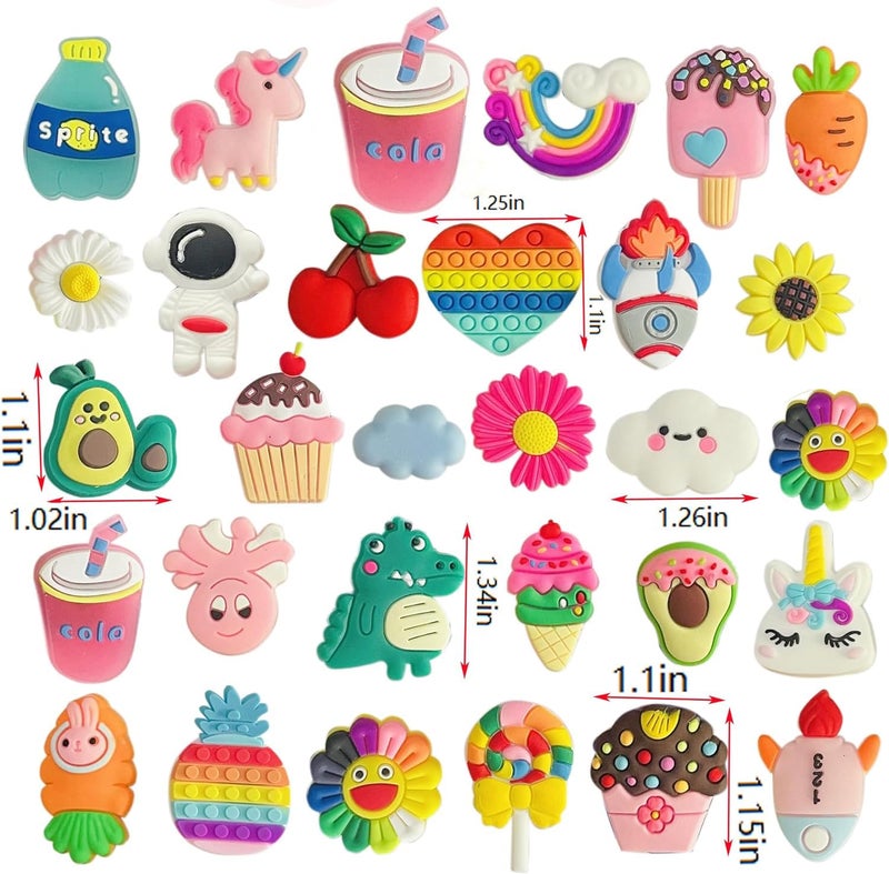 Kawn ®️ 30Pcs Clog Slippers Shoe Charms Cute Cartoon Casual Clog Slipper Charms For Girls Aesthetic Shoe Decoration Charms Rubber Charms For Clogs Bracelet Wristband Decoration Charms - Image 3