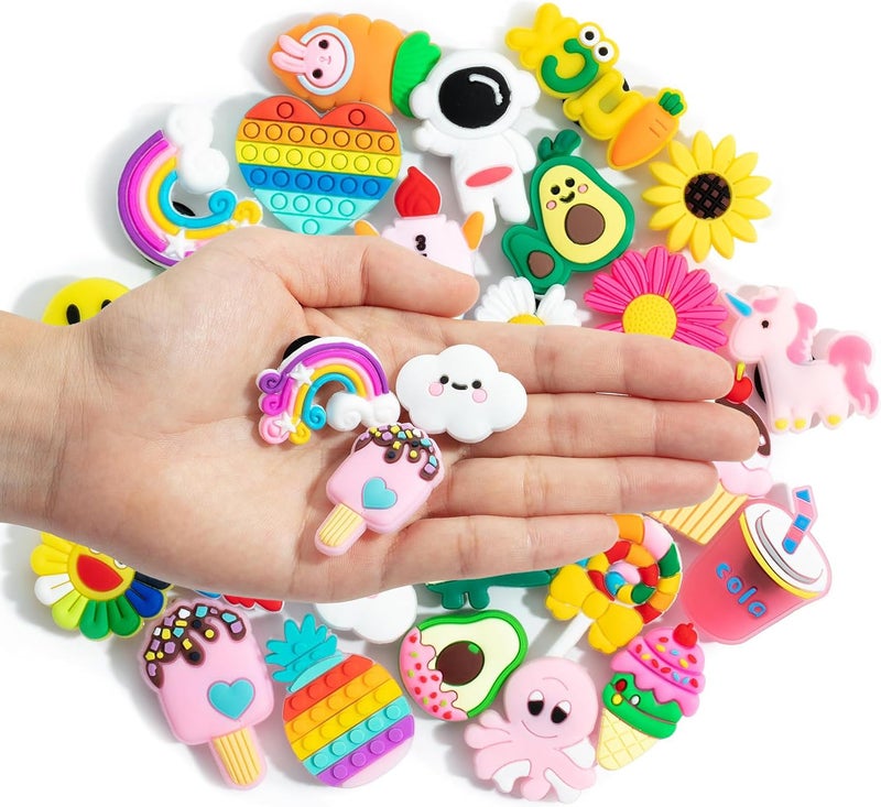Kawn ®️ 30Pcs Clog Slippers Shoe Charms Cute Cartoon Casual Clog Slipper Charms For Girls Aesthetic Shoe Decoration Charms Rubber Charms For Clogs Bracelet Wristband Decoration Charms - Image 2