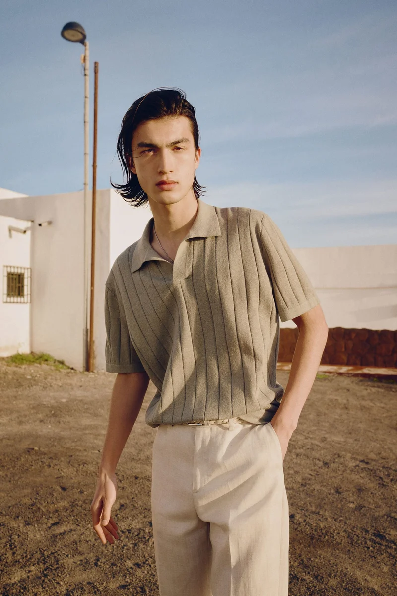 H&M Regular Fit Linen-blend polo shirt