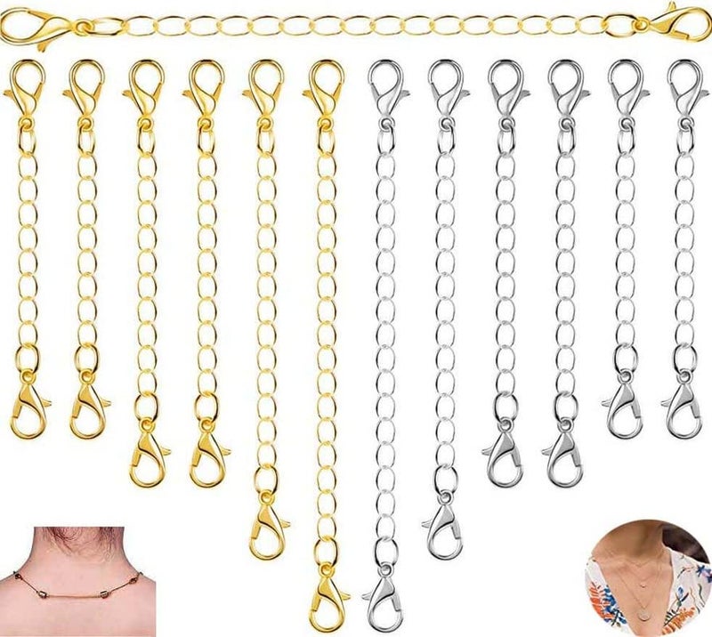 DIY Crafts 10x Pcs, Gold & Silver, Chain Extender Jewelry Necklace Lobster Clasps | Closures for Necklace Bracelet(10x Pcs, Gold & Silver)