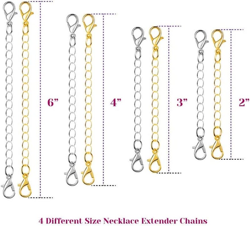 DIY Crafts 10x Pcs, Gold & Silver, Chain Extender Jewelry Necklace Lobster Clasps | Closures for Necklace Bracelet(10x Pcs, Gold & Silver)