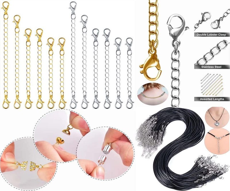 DIY Crafts 10x Pcs, Gold & Silver, Chain Extender Jewelry Necklace Lobster Clasps | Closures for Necklace Bracelet(10x Pcs, Gold & Silver)