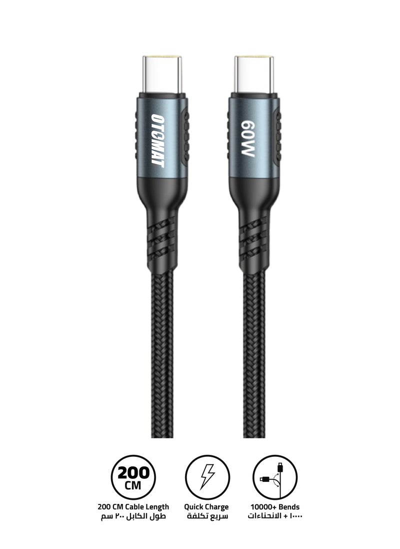 60W Fast Charging Type C to Type C Cable 2M – Hi-Speed Data Transfer, Nylon Braided with Aluminum Alloy for iPhone 16 15 Pro Max iPad mini 6 MacBook Pro Air M3 M2 M1 iPad Pro Samsung S24 S23 Ultra Laptop Lenovo Dell Xiaomi - Black - pzsku/Z10A32023189A4306BAE4Z/45/_/1736218892/13aed724-6b7b-4bd2-b91b-f4d9a6bc8657