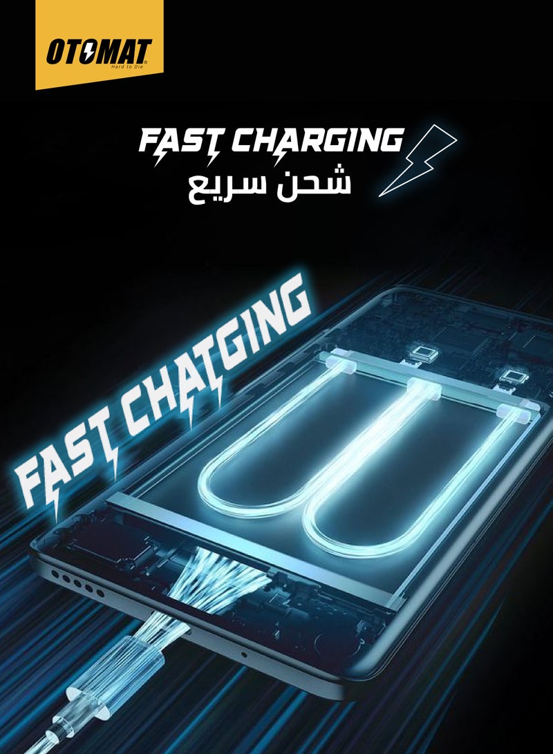 OTOMAT 60W Fast Charging Type C to Type C Cable 2M – Original iPhone Charger, High-Speed Data Transfer, Nylon Braided, Aluminum Alloy, Quick Charge for iPhone, iPad, MacBook, Samsung, Lenovo, Dell, and More – Suitable for All Type C Mobiles, Laptops, Tabs, Power Bank, Car Charger – Black - Image 4