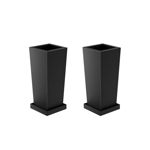 Toriexon Metal Tall Outdoor Planters Set of 2, 18 inch Durable Tall Planters with Rust-Proof Coating & Drainage Insert Shelve & Trays, Black Outdoor Planters for Porch, Garden, Patio, Yard - Image 1