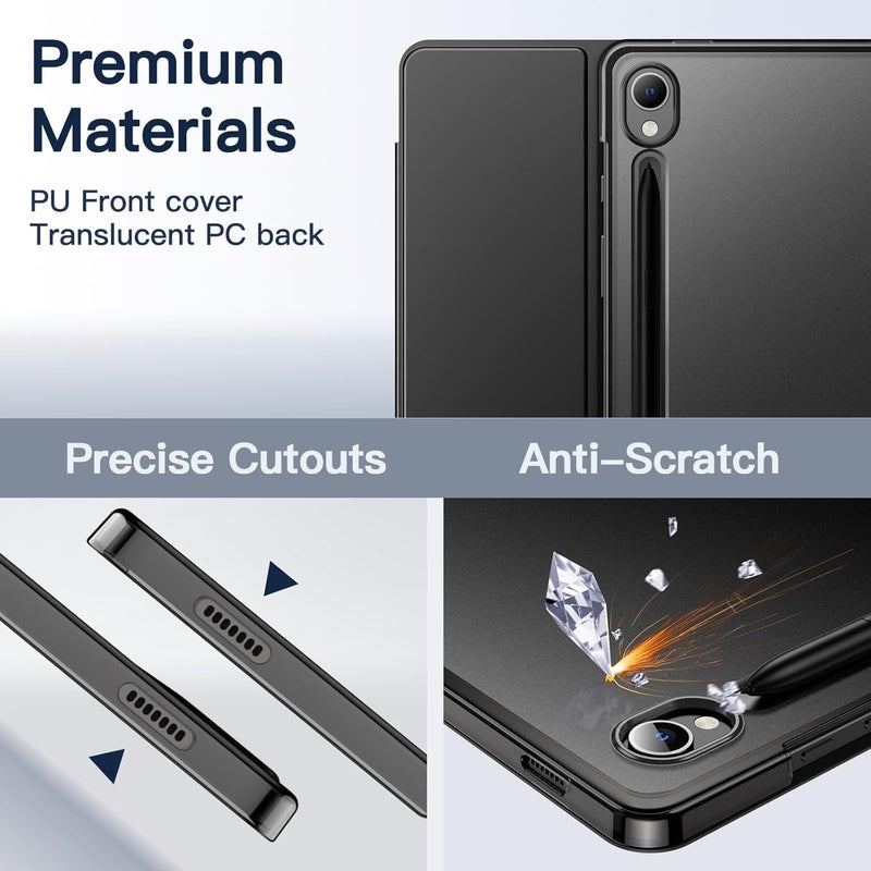 جي تيك جراب لهاتف Samsung Galaxy Tab S9 مقاس 11 بوصة، غطاء واقٍ شفاف قابل للطي ثلاثيًا، يدعم شحن قلم S Pen، خاصية الإيقاظ/السكون التلقائي، لون أسود جرافيت - Image 3