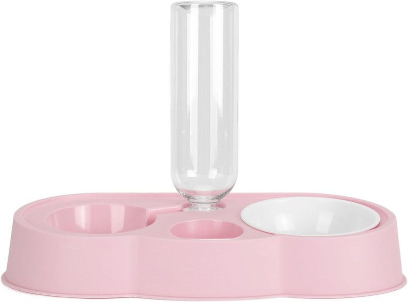 Pet Water and Food Bowl Set, Stable Non - Slip Double Bowls with Automatic Water Dispenser for Cats and Small Dogs - Durable ABS, Easy to Clean, Space Saving Design (Pink) - Image 1