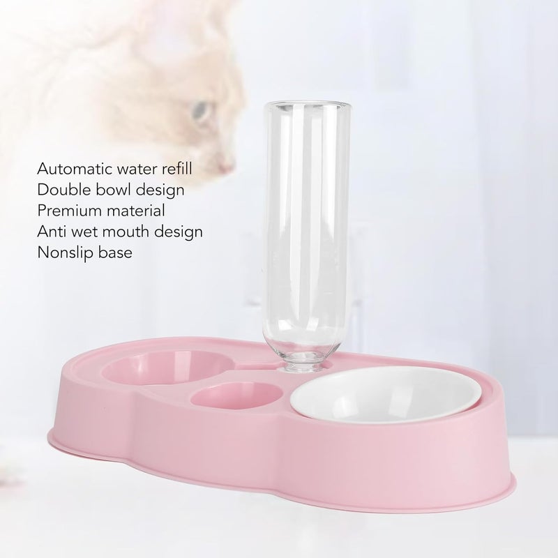 Pet Water and Food Bowl Set, Stable Non - Slip Double Bowls with Automatic Water Dispenser for Cats and Small Dogs - Durable ABS, Easy to Clean, Space Saving Design (Pink) - Image 3