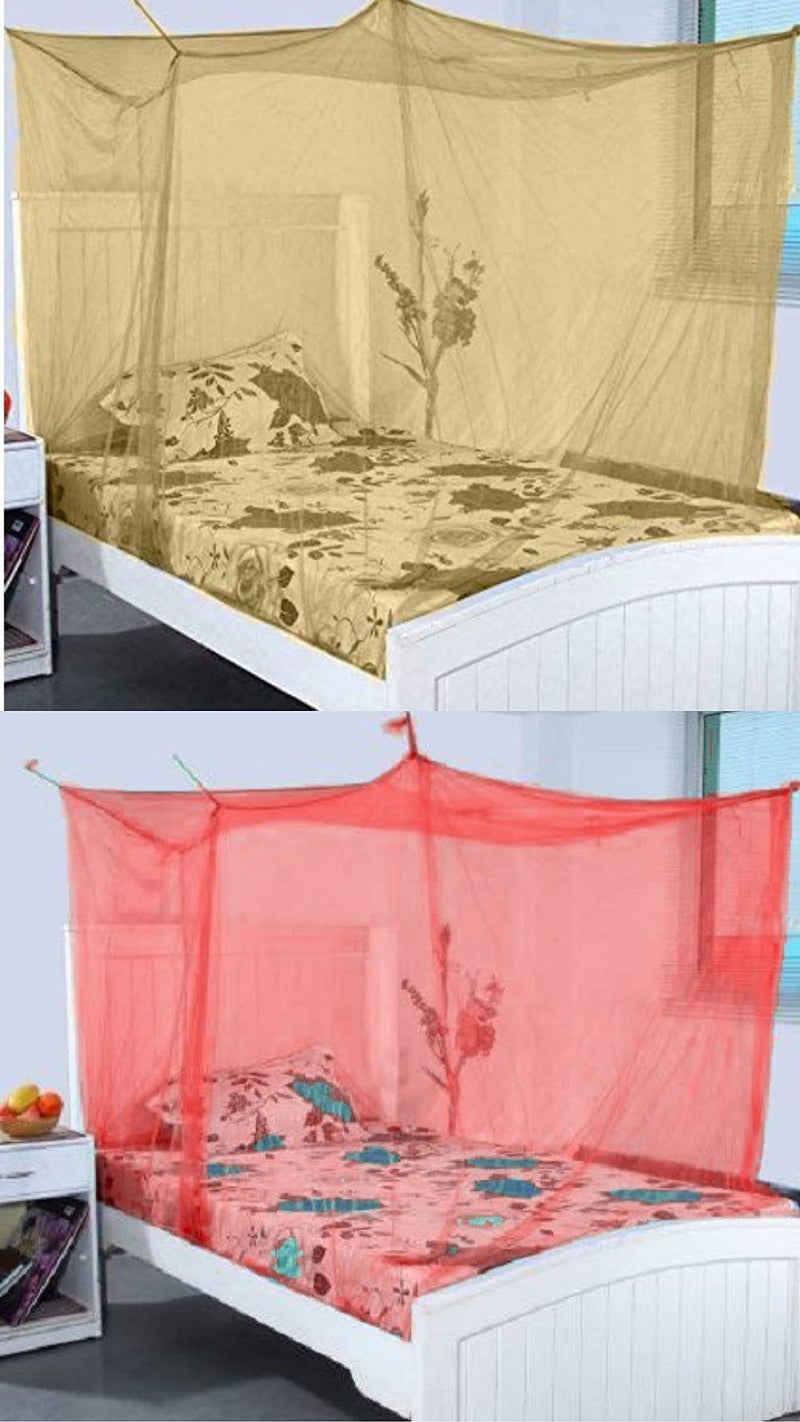 Neekshaa Combo Pack Mosquito Net for Single Bed Nylon Mosquito Net for Baby | Bedroom | Family_Size-6x3 FT_Color-Yellow,Red - Image 1