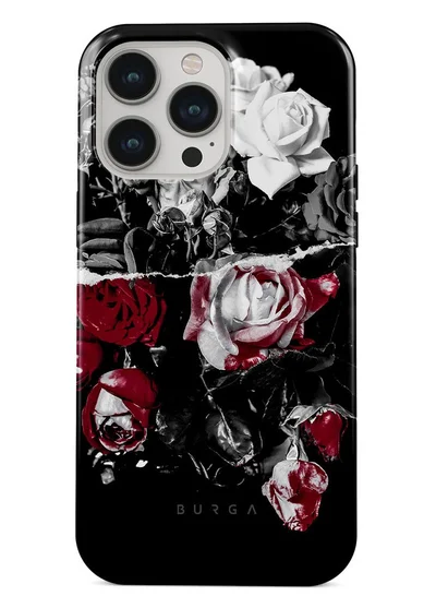 BURGA iPhone 14 Pro Max Case, 2 Piece Hard Shell + TPU Silicone Interior, Shock Absorption, All Port Accessible, Raised Bezel For Screen & Camera Protection, Never Fading HQ Print, Crimson Bouquet