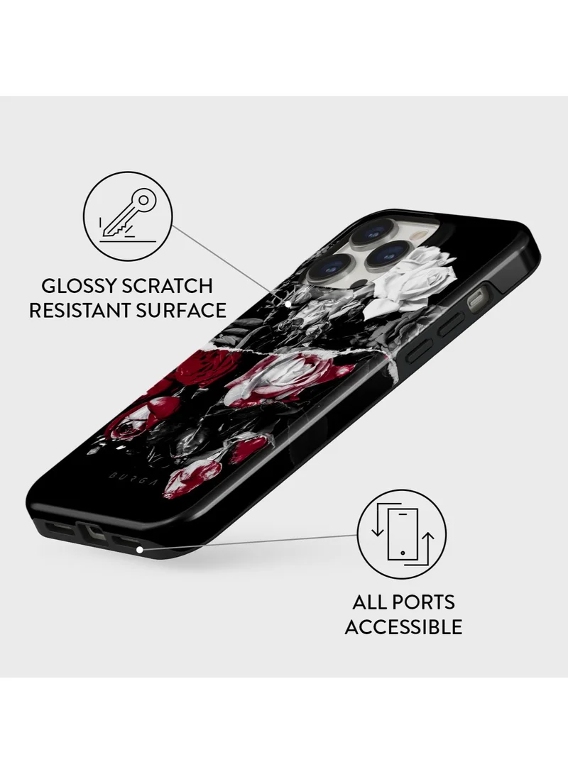 BURGA iPhone 14 Pro Max Case, 2 Piece Hard Shell + TPU Silicone Interior, Shock Absorption, All Port Accessible, Raised Bezel For Screen & Camera Protection, Never Fading HQ Print, Crimson Bouquet