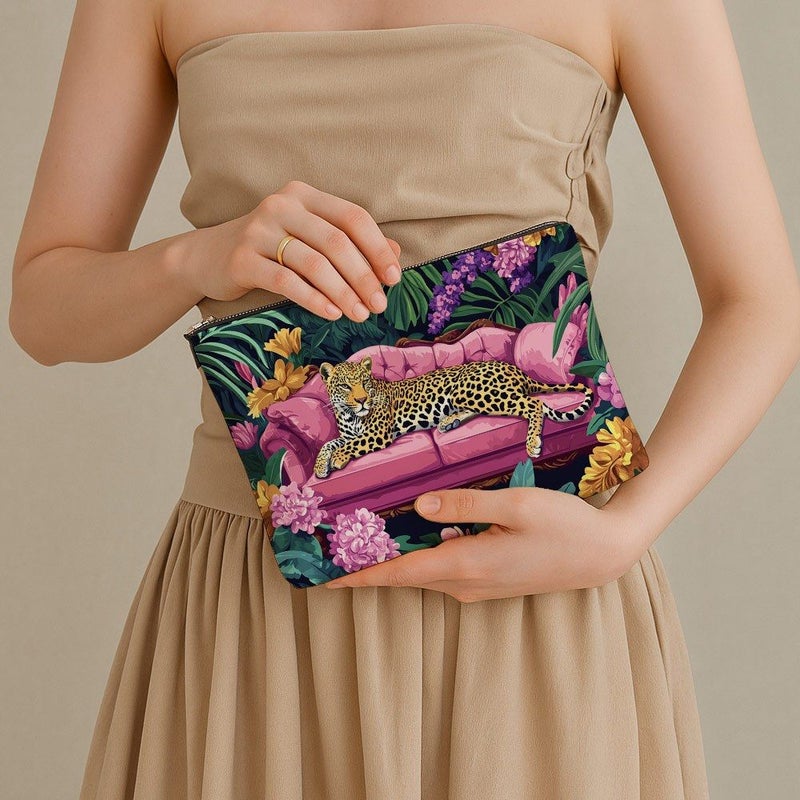 1 Pc 22x18cm Linen Double Sided Print Vintage Wild Leopard Tropical Sofa Makeup Bag Storage Organizer Pouch - Image 5