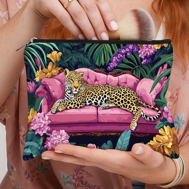 1 Pc 22x18cm Linen Double Sided Print Vintage Wild Leopard Tropical Sofa Makeup Bag Storage Organizer Pouch - Image 4