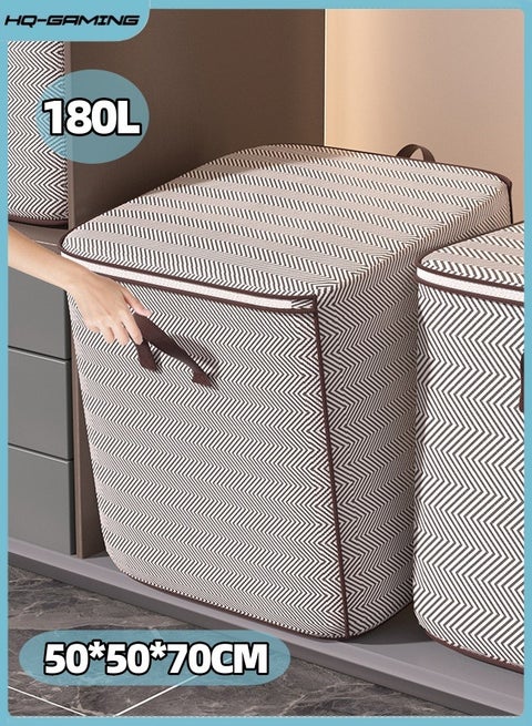 حقيبة تخزين كبيرة سعة 180 لتر، حقيبة تخزين اللحاف مع مقابض للحمل، صناديق تخزين الملابس، منظمات خزانة قابلة للطي، حاويات تخزين بسحاب للبطانيات والفراش، 50*50*70 سم