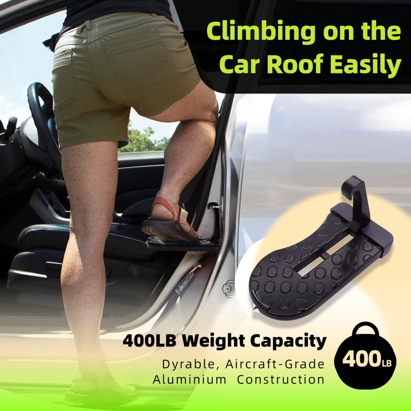 Nufun Car Door Step With Roof Rack Mount  400Lb Capacity  Aircraft-Grade Aluminum  Anti-Slip Surface  6.3-Inch Platform  Black - Image 2