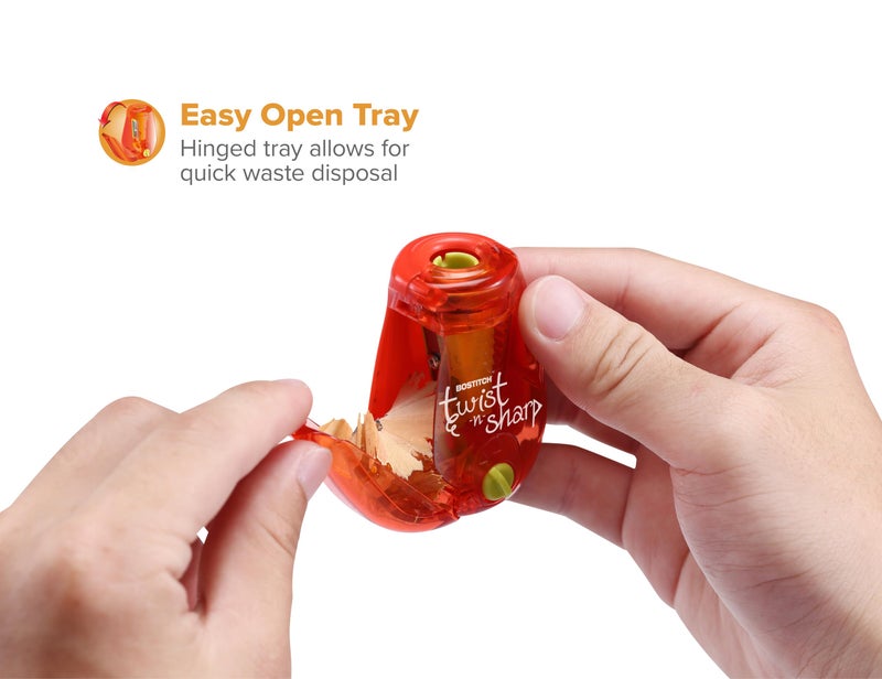 Bostitch Office Twist-n-Sharp Pencil Sharpener, for Kids & Colored Pencils, Assorted Colors (PS1-RED-EC) - Image 3