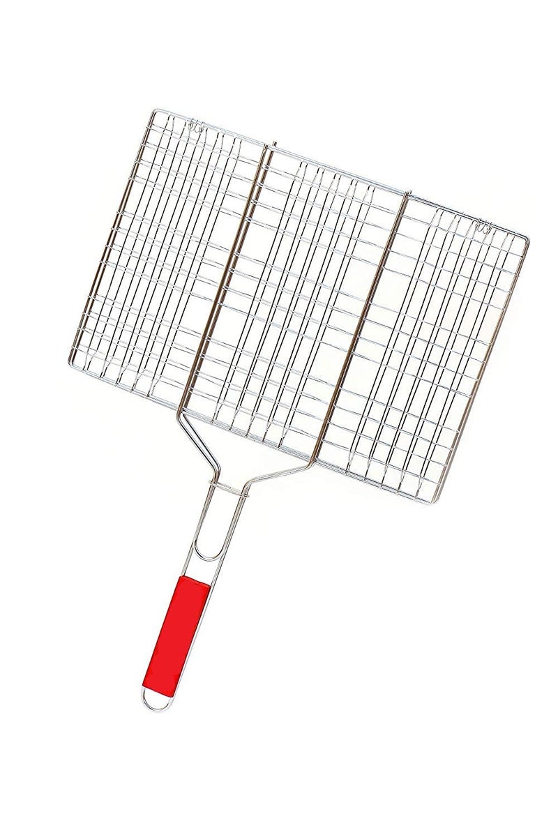 RHYDON Stainless Steel Portable Barbecue BBQ Grill Net BBQ Tandoor Jali with Wooden Handle for TandoorKababRoastGrillToastFishpaneerRoast Grilling Tray Plated - Image 1