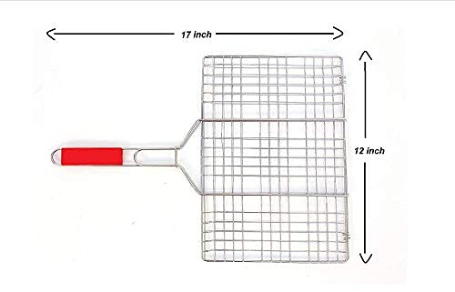 RHYDON Stainless Steel Portable Barbecue BBQ Grill Net BBQ Tandoor Jali with Wooden Handle for TandoorKababRoastGrillToastFishpaneerRoast Grilling Tray Plated - Image 2