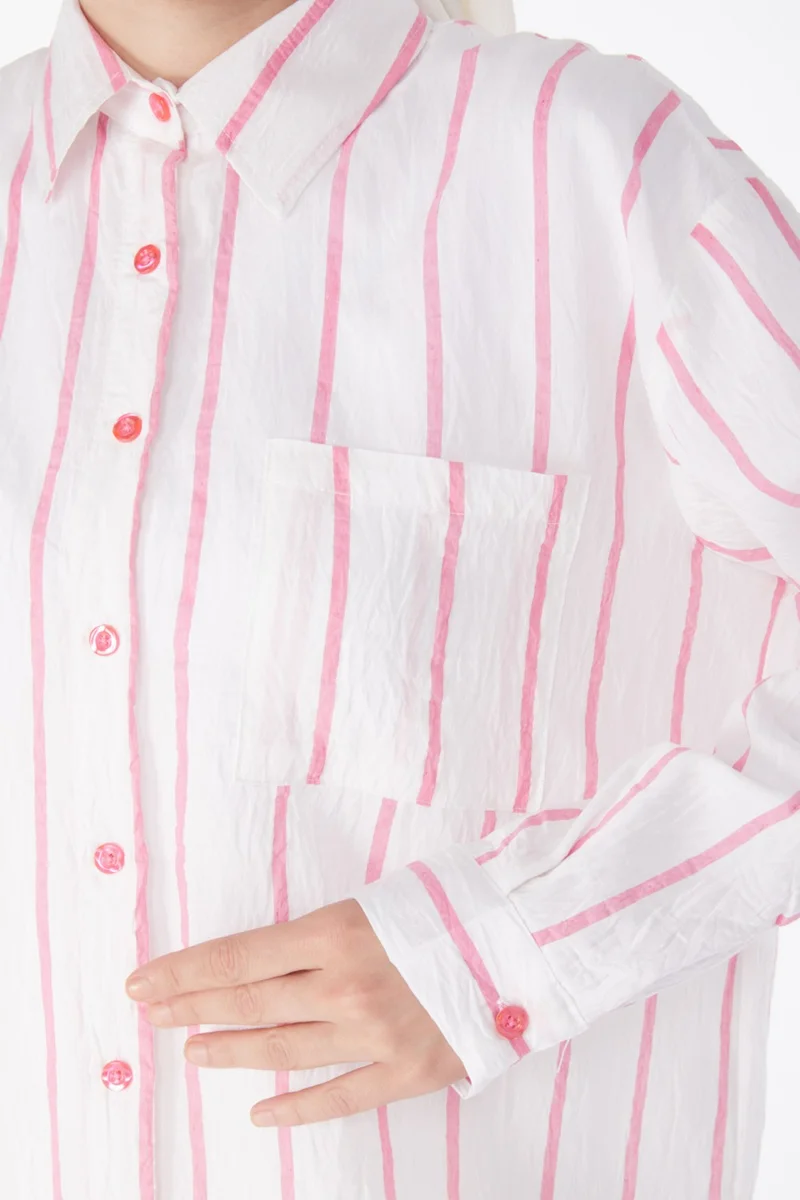 Tofisa Plain Shirt Collar Women's Pink Single Pocket Tunic - 25242