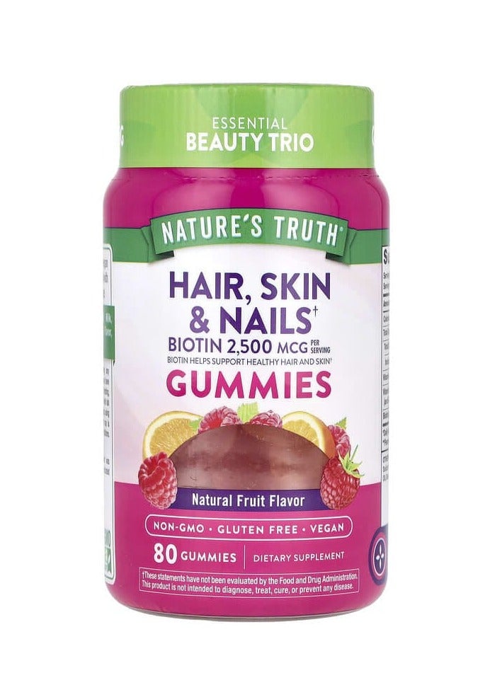 نايتشورز تروث للشعر والبشرة والأظافر والفواكه الطبيعية 2500 ميكروجرام 80 قرصًا للمضغ (1250 ميكروجرام لكل قرص قابل للمضغ) - Image 1