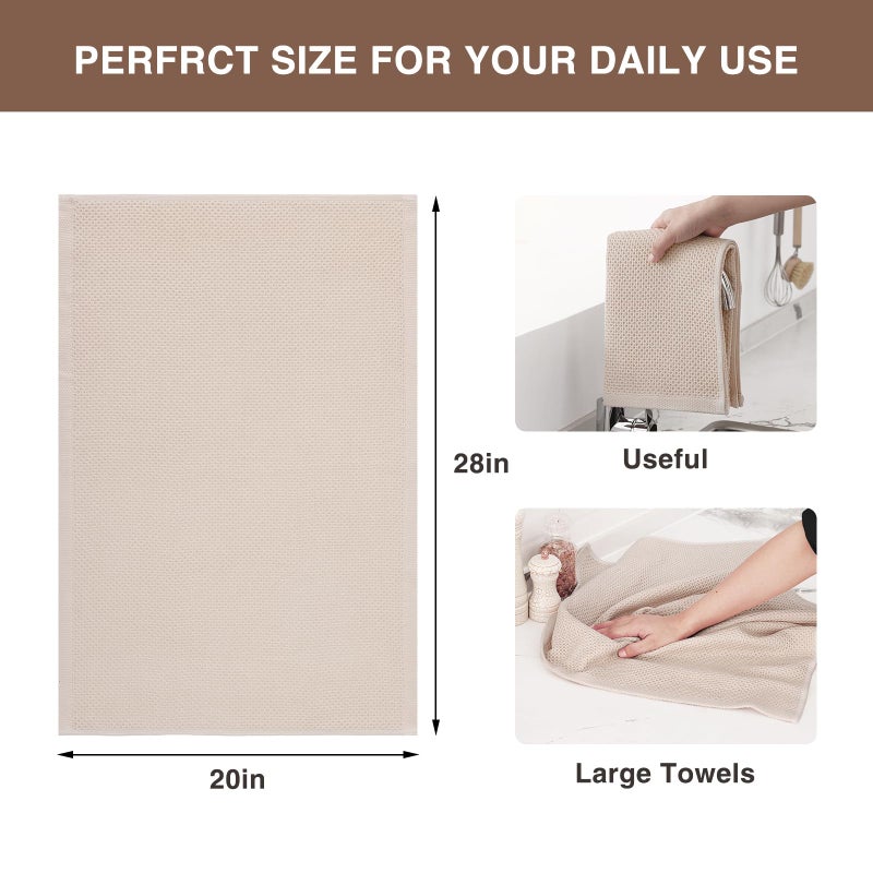 Homaxy 100% Cotton Oversized Waffle Weave Kitchen Dish Towels, Ultra Soft Absorbent Quick Drying Cleaning Towel, 20 x 28 Inches, 4-Pack, Beige - Image 3