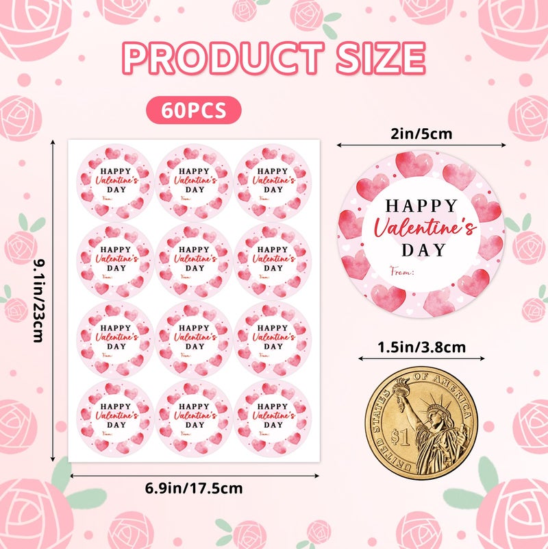 Yewfold Happy Valentines Day Stickers,2 Inch Round 60Pcs Valentines Day Stickers for Gift Wrapping, Envelopes, Cards, DIY Crafts (Heart) - Image 2