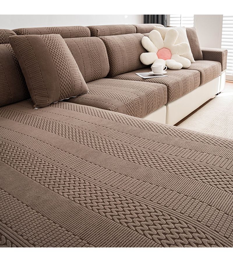 Deep Gray Solid Elastic Jacquard Shaggy Sofa Back Cover Non Slip Durable - Image 5