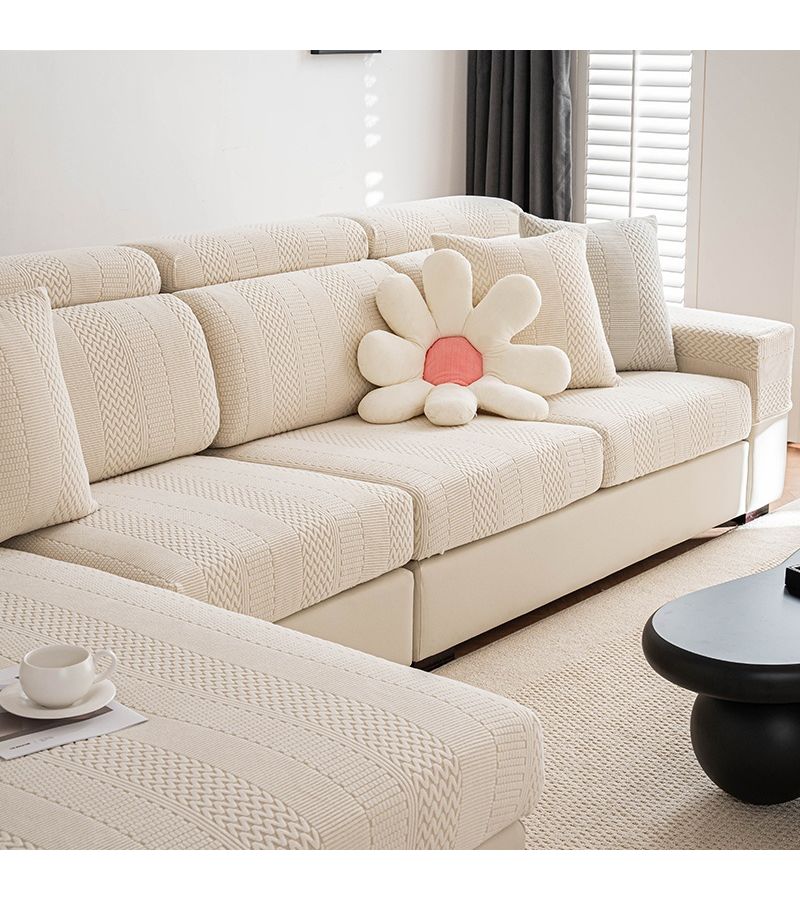 Deep Gray Solid Elastic Jacquard Shaggy Sofa Back Cover Non Slip Durable - Image 3