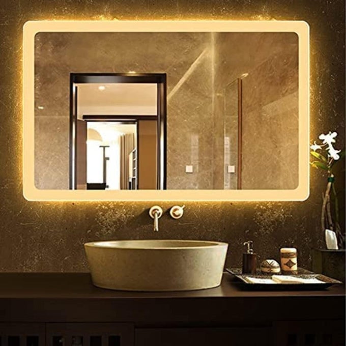 LED MIRROR GLASS BATHROOM WALL DECORATIVE LED MIRROR WITH TOUCH SENSOR LIGHTS CABINET VANITY WALL DESIGN DARPAN FULL LENGTH FOR HOME 18X24 INCH RECTANGLE DH6