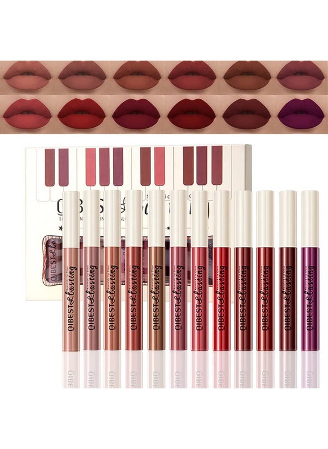 Pakivs Pakivs 12Pcs Matte Liquid Lipstick Set, Dark Bright Red 24-hour Lip Gloss Kit Long-Lasting Waterproof Lip Stain Non-Stick Cup Not Lipgloss Set for Women  - Image 1