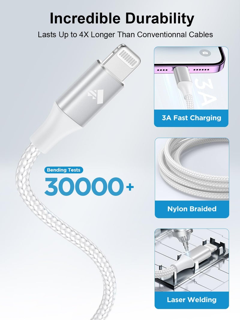 Aioneus كابل USB C إلى Lightning بطول 6 أقدام 2 حزمة [معتمد من Apple MFi] شاحن iPhone USB C توصيل الطاقة السريع كابل USB C إلى Lightning مضفر لنقل الطاقة لجهاز iPhone 14 13 12 11 Pro Max X XS 8 7 6s Plus - Image 5