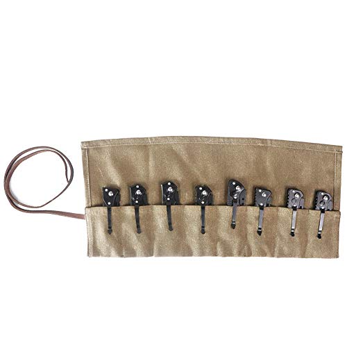 Hersent Pocket Knife Roll Bag,Waxed Canvas Small Knife Roll Up Pouch,Folding Knife Storage Case,Tactical Knife Protectors Sheath, Multi-Purpose Knife Roll With 8 Slots For Display Camping Hiking - Image 2