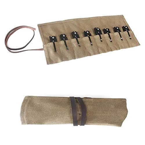 Hersent Pocket Knife Roll Bag,Waxed Canvas Small Knife Roll Up Pouch,Folding Knife Storage Case,Tactical Knife Protectors Sheath, Multi-Purpose Knife Roll With 8 Slots For Display Camping Hiking - Image 1