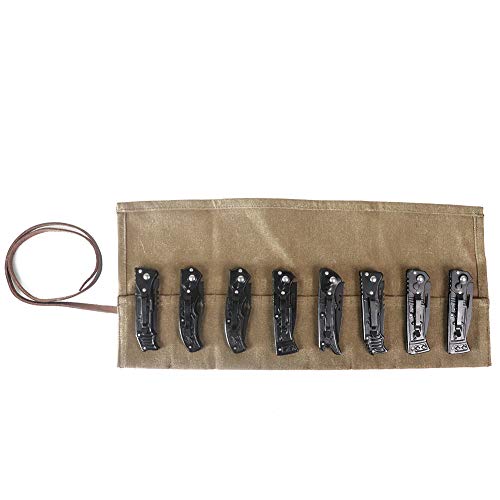 Hersent Pocket Knife Roll Bag,Waxed Canvas Small Knife Roll Up Pouch,Folding Knife Storage Case,Tactical Knife Protectors Sheath, Multi-Purpose Knife Roll With 8 Slots For Display Camping Hiking - Image 3