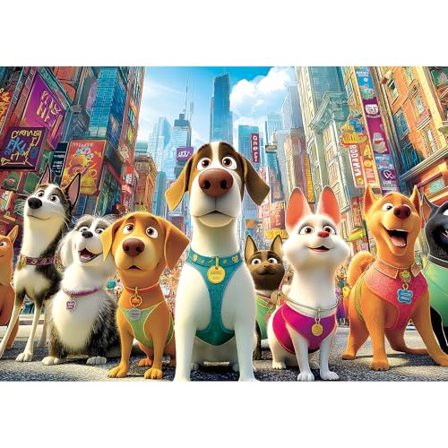 Blueforest 1000 Piece Jigsaw Puzzle for Adults Cute Cartoon Dogs in City Street Fun Unique Adult Puzzles for Relaxation Family Activity 275x197 Inch - Image 1