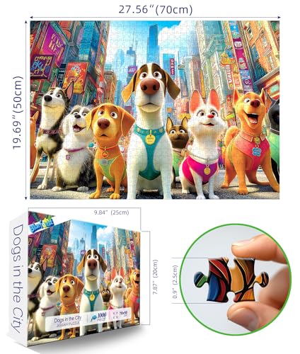 Blueforest 1000 Piece Jigsaw Puzzle for Adults Cute Cartoon Dogs in City Street Fun Unique Adult Puzzles for Relaxation Family Activity 275x197 Inch - Image 5