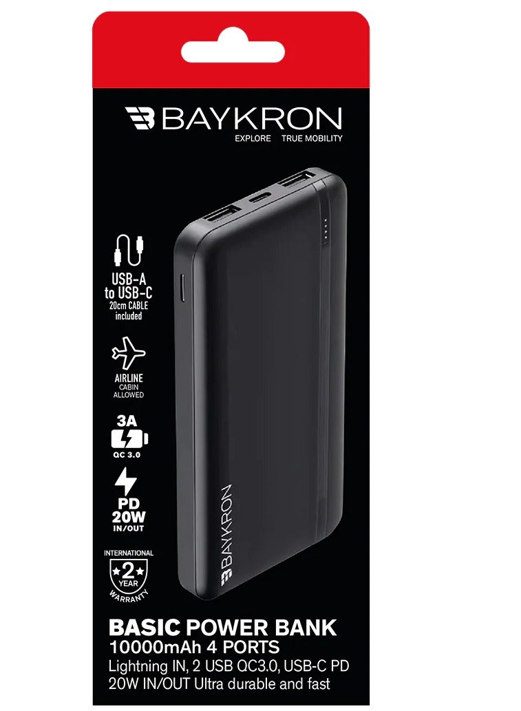 Baykron 10000 mAh PD Power Bank 2 Input 3 Output 10,000 mah black - Image 1