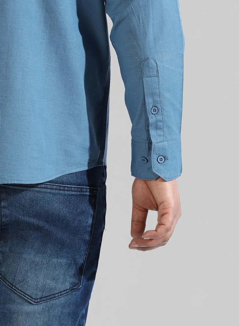 Instafab Plus Men's Solid Blue Regular Fit Casual Shirt