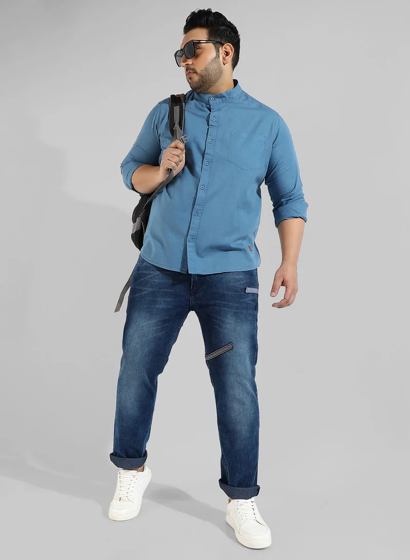 Instafab Plus Men's Solid Blue Regular Fit Casual Shirt